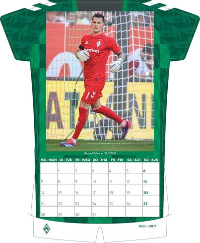 N NEUMANNVERLAGE - Werder Bremen 2025 Jersey Calendar, 34.1 x 42 cm, Football Calendar with Stars Motifs, Fan Calendar with Football Highlights, Spiral Bound and International Calendar in Saudi Arabia