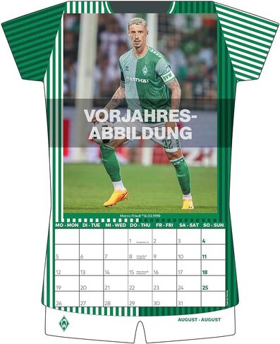 N NEUMANNVERLAGE - Werder Bremen 2025 Jersey Calendar, 34.1 x 42 cm, Football Calendar with Stars Motifs, Fan Calendar with Football Highlights, Spiral Bound and International Calendar in Saudi Arabia