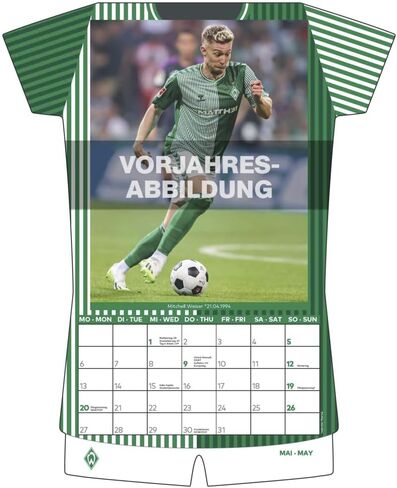 N NEUMANNVERLAGE - Werder Bremen 2025 Jersey Calendar, 34.1 x 42 cm, Football Calendar with Stars Motifs, Fan Calendar with Football Highlights, Spiral Bound and International Calendar in Saudi Arabia