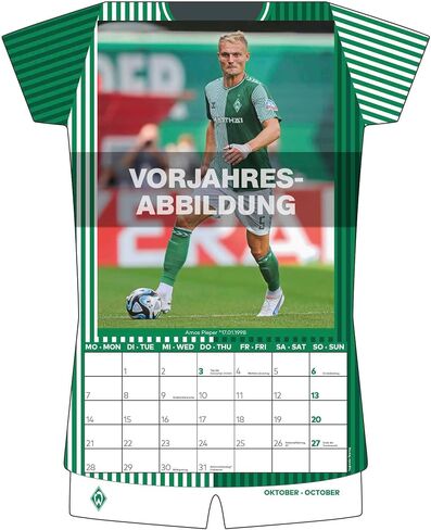 N NEUMANNVERLAGE - Werder Bremen 2025 Jersey Calendar, 34.1 x 42 cm, Football Calendar with Stars Motifs, Fan Calendar with Football Highlights, Spiral Bound and International Calendar in Saudi Arabia