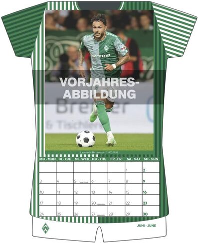 N NEUMANNVERLAGE - Werder Bremen 2025 Jersey Calendar, 34.1 x 42 cm, Football Calendar with Stars Motifs, Fan Calendar with Football Highlights, Spiral Bound and International Calendar in Saudi Arabia