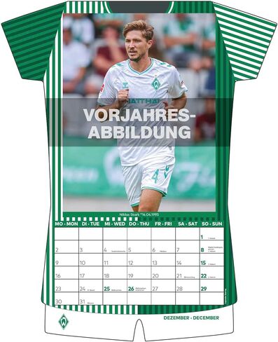 N NEUMANNVERLAGE - Werder Bremen 2025 Jersey Calendar, 34.1 x 42 cm, Football Calendar with Stars Motifs, Fan Calendar with Football Highlights, Spiral Bound and International Calendar in Saudi Arabia