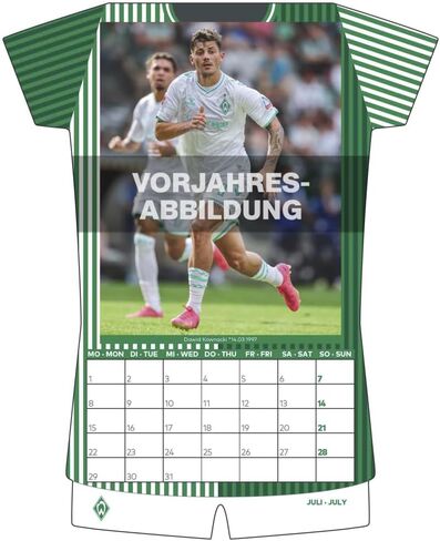 N NEUMANNVERLAGE - Werder Bremen 2025 Jersey Calendar, 34.1 x 42 cm, Football Calendar with Stars Motifs, Fan Calendar with Football Highlights, Spiral Bound and International Calendar in Saudi Arabia