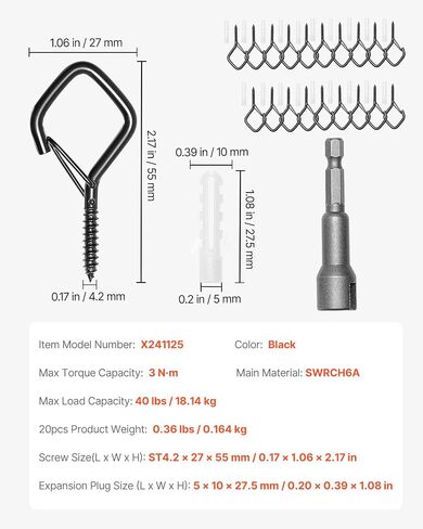 VEVOR 20 PCS Q-Hanger Hooks ، 2.17 في Q Hanger String Light Hooks في الهواء الطلق ، والسنانير المسمار في الهواء الطلق الثقيلة مع مشبك أمان ، لتعليق أضواء السلسلة في الهواء الطلق ، وأضواء عيد الميلاد ، والكؤوس ، والديكورات (أسود) in Saudi Arabia