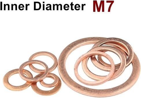 Copper Flat Washer M7 Seal Gasket Inner Diameter 7mm Sealing Ring Thin Sheet T3 Red Copper Washer(7x11x0.5 (50pcs)) in Saudi Arabia