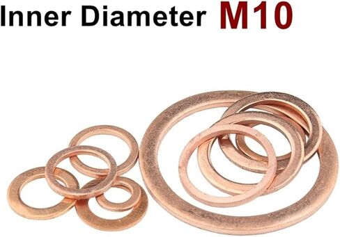 Copper Flat Washer M10 Seal Gasket Inner Diameter 10mm Sealing Ring Thin Sheet T3 Red Copper Washer(10x14x2(20Pcs)) in Kuwait