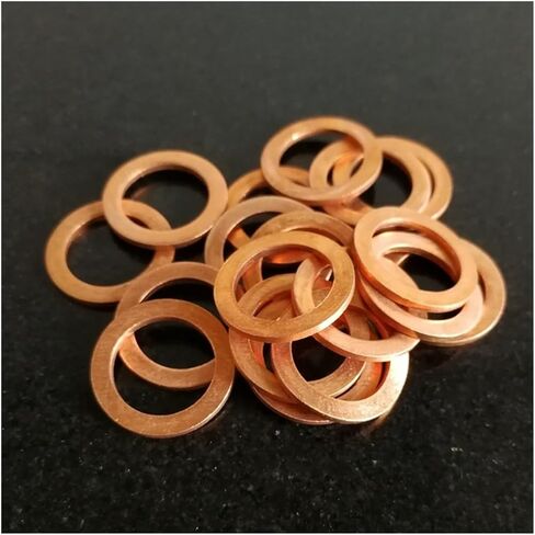 Copper Flat Washer M10 Seal Gasket Inner Diameter 10mm Sealing Ring Thin Sheet T3 Red Copper Washer(10x14x2(20Pcs)) in Kuwait