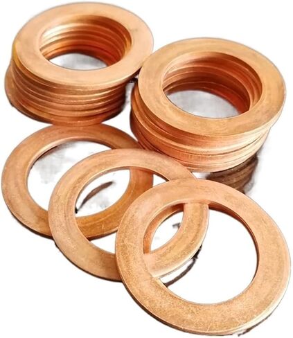 Copper Flat Washer M10 Seal Gasket Inner Diameter 10mm Sealing Ring Thin Sheet T3 Red Copper Washer(10x14x2(20Pcs)) in Kuwait
