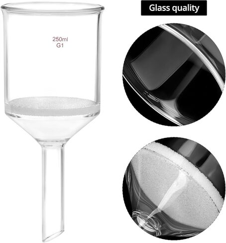QWORK 250ml Filtering Buchner Funnel Medium Frit (G1) Lab Glassware with Standard 24/40 Joint and Vacuum Serrated Tubulation, 76mm I.D in Saudi Arabia