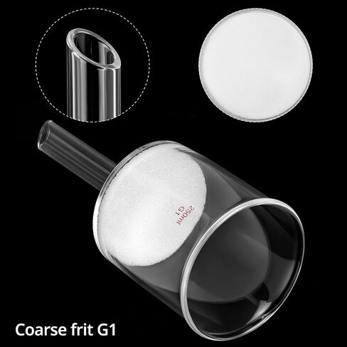 QWORK 250ml Filtering Buchner Funnel Medium Frit (G1) Lab Glassware with Standard 24/40 Joint and Vacuum Serrated Tubulation, 76mm I.D in Saudi Arabia