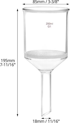 QWORK 250ml Filtering Buchner Funnel Medium Frit (G1) Lab Glassware with Standard 24/40 Joint and Vacuum Serrated Tubulation, 76mm I.D in Saudi Arabia