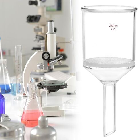 QWORK 250ml Filtering Buchner Funnel Medium Frit (G1) Lab Glassware with Standard 24/40 Joint and Vacuum Serrated Tubulation, 76mm I.D in Saudi Arabia