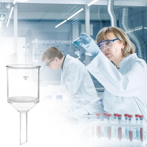 QWORK 250ml Filtering Buchner Funnel Medium Frit (G1) Lab Glassware with Standard 24/40 Joint and Vacuum Serrated Tubulation, 76mm I.D in Saudi Arabia