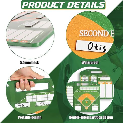 Magnetic Baseball Coach Clipboard, Dry Erase Lineup Board, Premium Tactical Baseball Coaching Board with 40 Lineup Cards, Dugout Display Softball Coaching Accessories - Green in Saudi Arabia