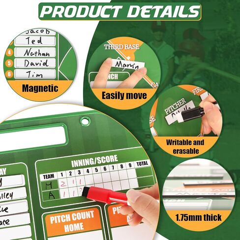 Magnetic Baseball Coach Clipboard, Dry Erase Lineup Board, Premium Tactical Baseball Coaching Board with 40 Lineup Cards, Dugout Display Softball Coaching Accessories - Green in Saudi Arabia