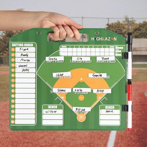 Magnetic Baseball Coach Clipboard, Dry Erase Lineup Board, Premium Tactical Baseball Coaching Board with 40 Lineup Cards, Dugout Display Softball Coaching Accessories - Green in Saudi Arabia