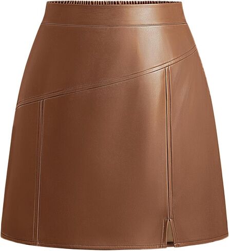 Kate Kasin Women Faux Leather Mini Skirt عالية الخصر في خط قصير مع فتحة للاشتراكة في نادي العمل ليلة حفلة في الخارج in Saudi Arabia