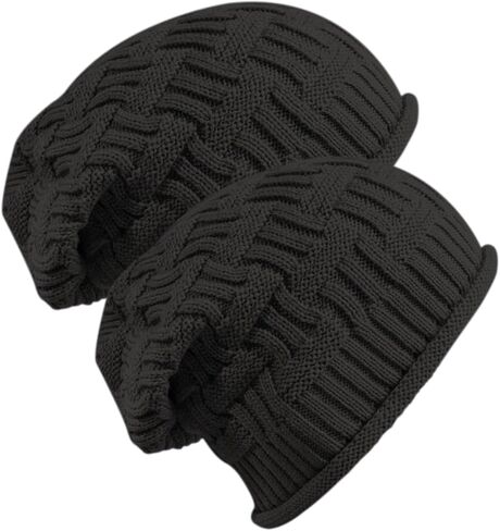 Senker Fashion 2 Pack Winter Slouchy beanie للنساء ، بيني متماسكة الصوف الدافئ المبطن هدايا كاب جمجمة كبيرة الحجم in Kuwait