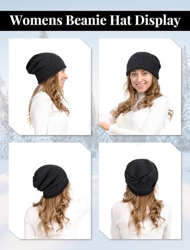 Senker Fashion 2 Pack Winter Slouchy beanie للنساء ، بيني متماسكة الصوف الدافئ المبطن هدايا كاب جمجمة كبيرة الحجم in Kuwait