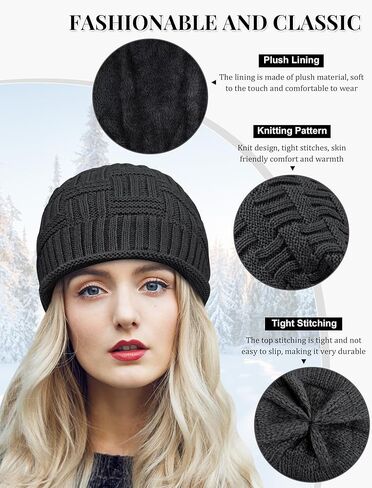 Senker Fashion 2 Pack Winter Slouchy beanie للنساء ، بيني متماسكة الصوف الدافئ المبطن هدايا كاب جمجمة كبيرة الحجم in Kuwait