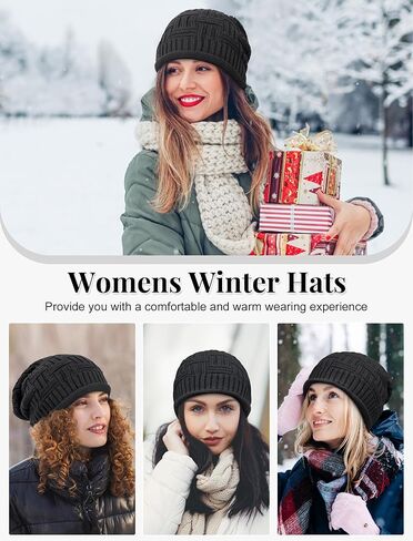 Senker Fashion 2 Pack Winter Slouchy beanie للنساء ، بيني متماسكة الصوف الدافئ المبطن هدايا كاب جمجمة كبيرة الحجم in Kuwait