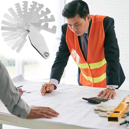 Qwork 29 درجة Acme Screm Pitch Set ، أداة قياس الملعب مؤلفة من 16 قطعة مع مقياس محفور بالليزر للخيوط الداخلية والخارجية in Saudi Arabia
