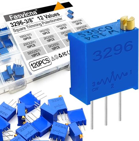 3296W Multiturn Trimmer Potentiometer Kit ، 12 قيمًا من 100Ω إلى 500KΩ (60pcs) - مثالية لضبط الدائرة الدقيقة ، وإصلاح ثنائي الفينيل متعدد الكلور ، ومشاريع إلكترونيات DIY in Kuwait