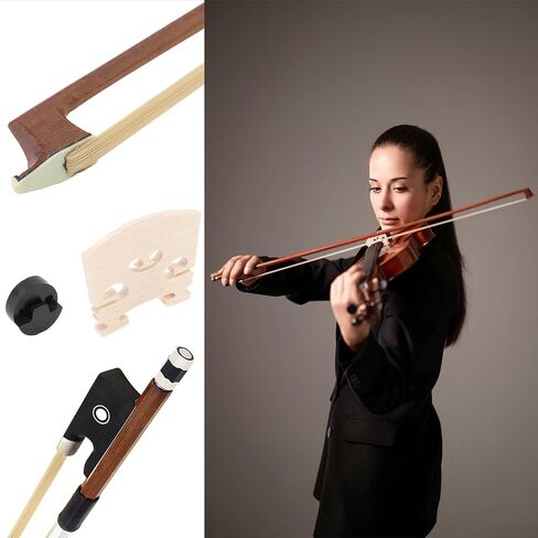 Brazilwood Ebony Frog Violin Bow, Professional 4/4 Full Size Ebony Wood Frog Violin Arbor with Case and Maple Bridge,Well Balance Fiddle Bow with Sheepskin Bow Grip White Horse Hair for Student Adult in Saudi Arabia