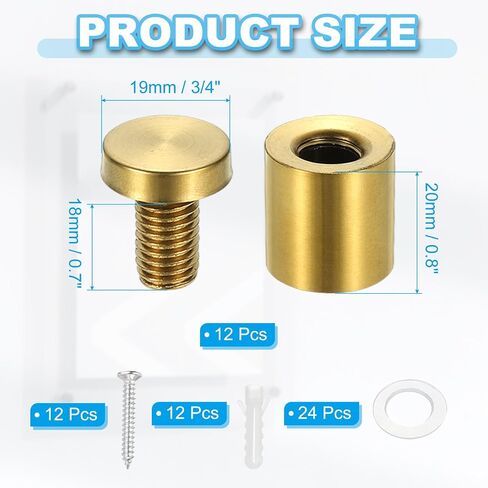 PATIKIL 3/4" x 1" Standoff Screws, 12 Pack Stainless Steel Wall Mount Sign Standoffs Mounting Hardware Advertising Nail for Hanging Acrylic Picture Frame, Gold in Saudi Arabia