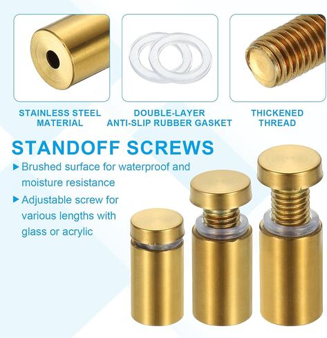PATIKIL 3/4" x 1" Standoff Screws, 12 Pack Stainless Steel Wall Mount Sign Standoffs Mounting Hardware Advertising Nail for Hanging Acrylic Picture Frame, Gold in Saudi Arabia