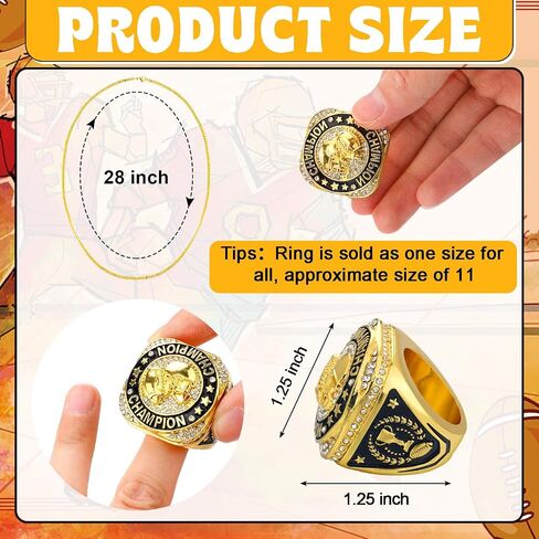 Highergo 20 Pcs Football Basketball Softball Championship Rings with Display Neck Chain and Stand Baseball Volleyball Soccer Cheer Trophy Rings Bulk for Tournament Award Gift in Saudi Arabia