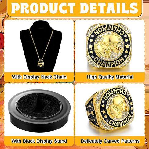 Highergo 20 Pcs Football Basketball Softball Championship Rings with Display Neck Chain and Stand Baseball Volleyball Soccer Cheer Trophy Rings Bulk for Tournament Award Gift in Saudi Arabia