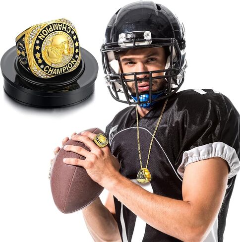 Highergo 20 Pcs Football Basketball Softball Championship Rings with Display Neck Chain and Stand Baseball Volleyball Soccer Cheer Trophy Rings Bulk for Tournament Award Gift in Saudi Arabia