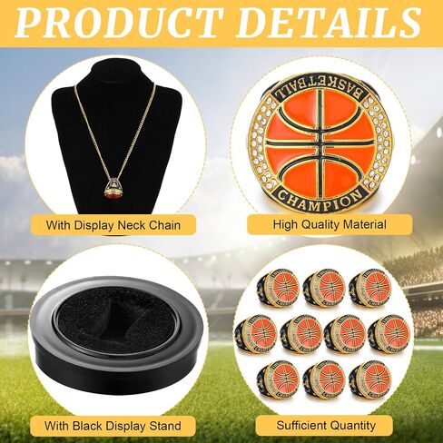 Highergo 20 Pcs Football Basketball Softball Championship Rings with Display Neck Chain and Stand Baseball Volleyball Soccer Cheer Trophy Rings Bulk for Tournament Award Gift in Saudi Arabia