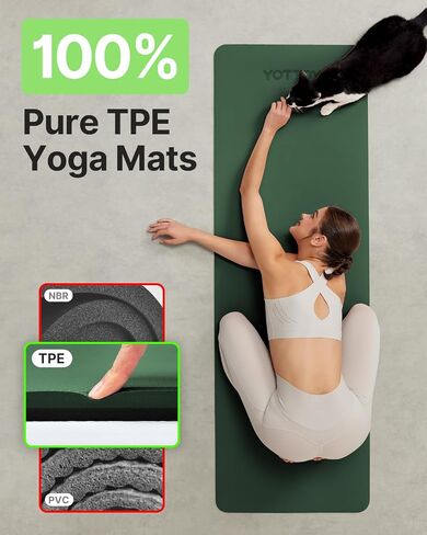 Yoga Mat,Non-Slip TPE Exercise Mat(1/4 Inch) for Pilates, Fitness & Barefoot Workouts, Home Gym Studio with Strap & Bag in Saudi Arabia