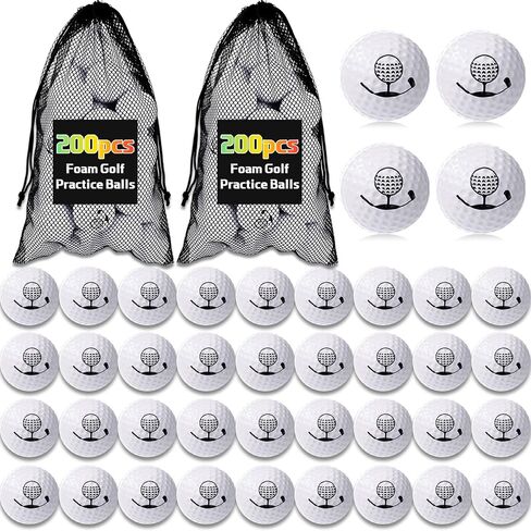 Mudder 200 Pcs Foam Golf Practice Balls Bulk, Soft Foam Ball, Realistic Feel Elastic, Limited Fly Practice for Golf Indoor or Outdoor Training, with 2 Nylon Drawstring Bag in Kuwait