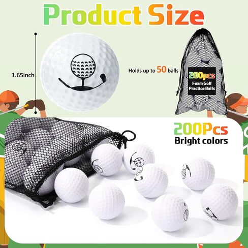 Mudder 200 Pcs Foam Golf Practice Balls Bulk, Soft Foam Ball, Realistic Feel Elastic, Limited Fly Practice for Golf Indoor or Outdoor Training, with 2 Nylon Drawstring Bag in Kuwait