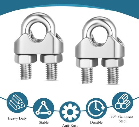 40 PCS M6 1/4 "مشبك كابل حبل الأسلاك ، 304 السحابات سرج الفولاذ المقاوم للصدأ U-Bolt ، حبل الأسلاك للحبال الأسلاك ، حبل الملابس in Saudi Arabia