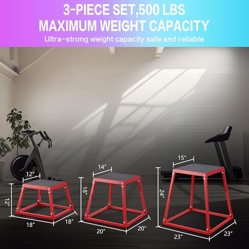 DIKEP Pro-Grade Plyometric Jump Box Gym Fitness Exercise Set, Steel Anti-Slip Step Up Box, 3-Pack(12/18/24 Inch) Plyo Box Jumps for Home Gym Jumping, Squat, Strength Training in Kuwait