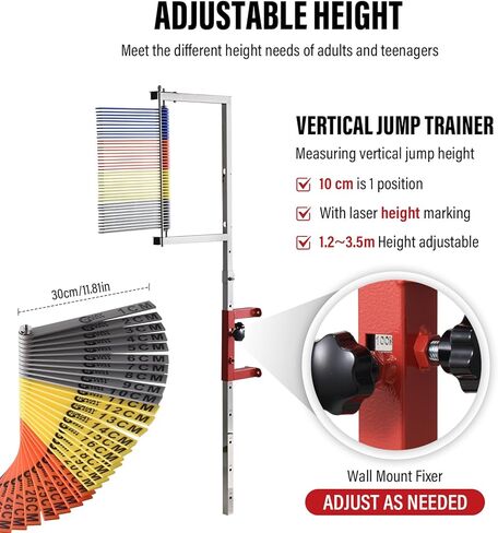 Adjustable Height Vertical Jump Tester, 47.24''-137.8" Wall-Mounted Vertical Jump Measurement Tool, School Gym Verticals Jumps Trainer Training Equipment, Verticals Jumps Tester Outdoor Use in Kuwait
