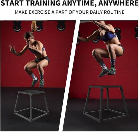 صندوق القفزة المعدنية plyometric ، منصة plyometric الصلب وصندوق القفز مع الجزء العلوي المضاد للانزلاق - 12/18/24/30 بوصة للتدريب على الصالة الرياضية (أسود/أحمر) in Kuwait
