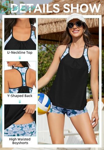 Zando Plus Size Tankini Swimsuit for Women Two Piece Womens Swimsuits Tummy Control Athletic Bathing Suit for Women Top with Shorts Swim Dress Tankini Tops with Shorts Green Floral 3XL in Saudi Arabia