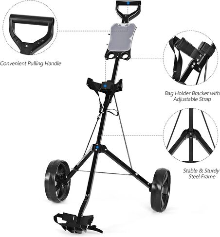 GYMAX Golf Cart, 2 Wheel Golf Push Cart with 9.5" Wear-Resistant Rubber Wheels, Elastic Strap & Scoreboard, Folding Lightweight Portable Golf Caddy Cart for Teens Adults in Saudi Arabia