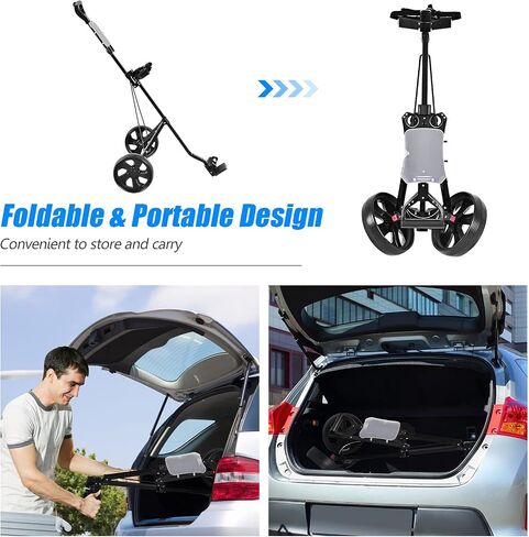 GYMAX Golf Cart, 2 Wheel Golf Push Cart with 9.5" Wear-Resistant Rubber Wheels, Elastic Strap & Scoreboard, Folding Lightweight Portable Golf Caddy Cart for Teens Adults in Saudi Arabia