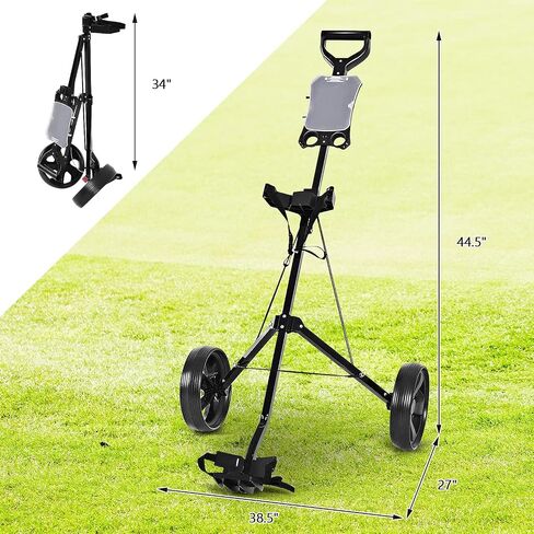 GYMAX Golf Cart, 2 Wheel Golf Push Cart with 9.5" Wear-Resistant Rubber Wheels, Elastic Strap & Scoreboard, Folding Lightweight Portable Golf Caddy Cart for Teens Adults in Saudi Arabia
