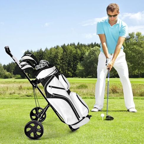 GYMAX Golf Cart, 2 Wheel Golf Push Cart with 9.5" Wear-Resistant Rubber Wheels, Elastic Strap & Scoreboard, Folding Lightweight Portable Golf Caddy Cart for Teens Adults in Saudi Arabia