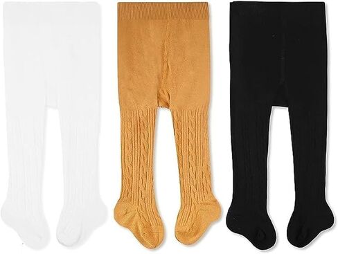 CozyWay Baby Tights - Baby Girl and Boy Leggins Cable Knit Comfy Cotton Infant 0-6 Months Multicolor - 3 Pack in Saudi Arabia