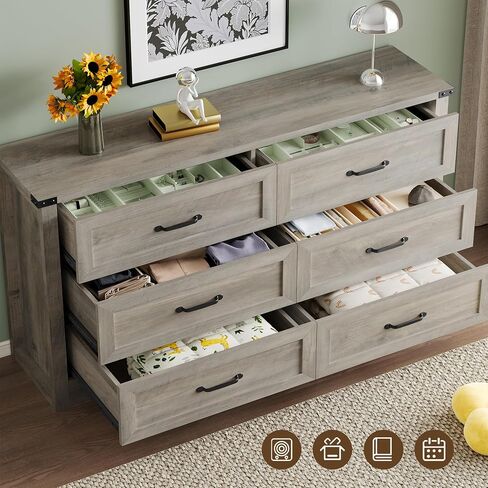 7-Drawer Dresser لغرفة النوم ، وصدر خشبي حديث من الأدراج مع مقابض معدنية ، وتصميم مضاد للانقادة ، ومنظم تخزين قوي ومستقر لغرفة المعيشة ، والمدخل ، والمكتب المنزلي in Kuwait