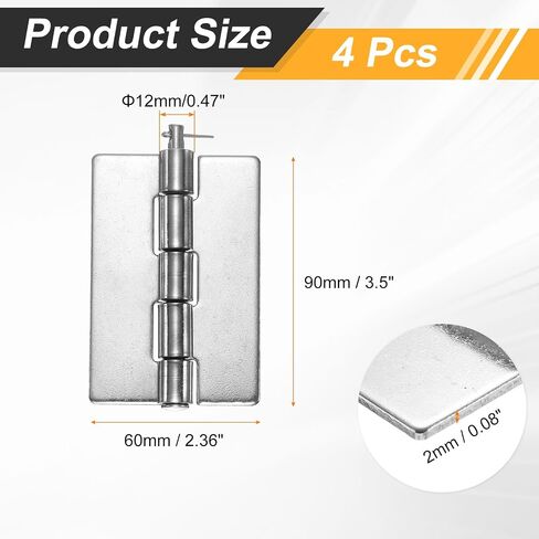 uxcell 2 pack مفصلات قابلة لللحام ، 3.5 "× 2.36" × 0.12 "لحام على مفصلات مفصلية مفصلية من الفولاذ المقاوم للصدأ مفصلات قابلة للفصل للأبواب المقطورة ، والفضة in Kuwait
