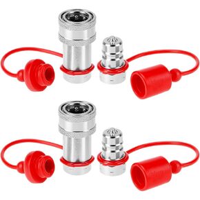 Qwork Hydraulic Quick Connect Acplers ، مجموعة من 2 ، 3/8 "خيط NPT وجسم ISO 3/8" ، 4000 PSI ، 12.15 GPM الحد الأقصى للتدفق ، الفولاذ المتصل مع أغطية الغبار in Kuwait
